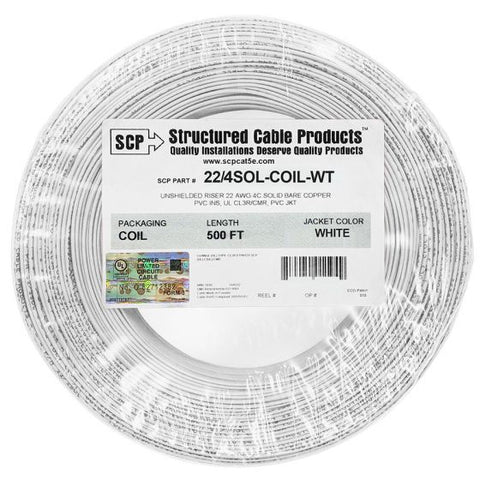 4C/22 AWG SOLID COPPER PVC COIL PACK WHITE - 500 FT