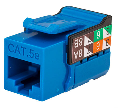 Vertical CAT5E Data Grade Keystone Jack, RJ45, Blue.