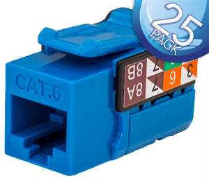 VERTICAL CABLE CAT6 Data Grade Keystone Jack – 25 Pack, RJ45, 8×8, Blue.