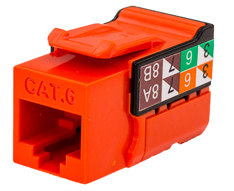 Vertical Cable CAT6 Data Grade Keystone U-Jack, RJ45 90° 8×8 Orange.