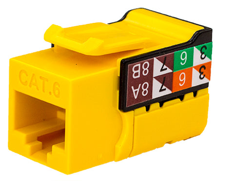 Vertical Cable CAT6 Data Grade Keystone U-Jack, RJ45 90° 8×8 Yellow