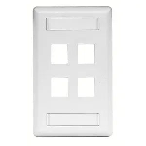 Face Plate, Rear-Loading, 4-Port, Single-Gang, White