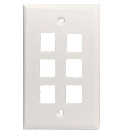 Data Comm Keystone Midi Plate 6 Port, White, UL