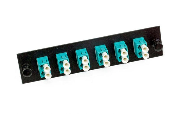 LC Duplex 6 Pack Plate Loaded with Aqua OM3 MM Adapters – Black