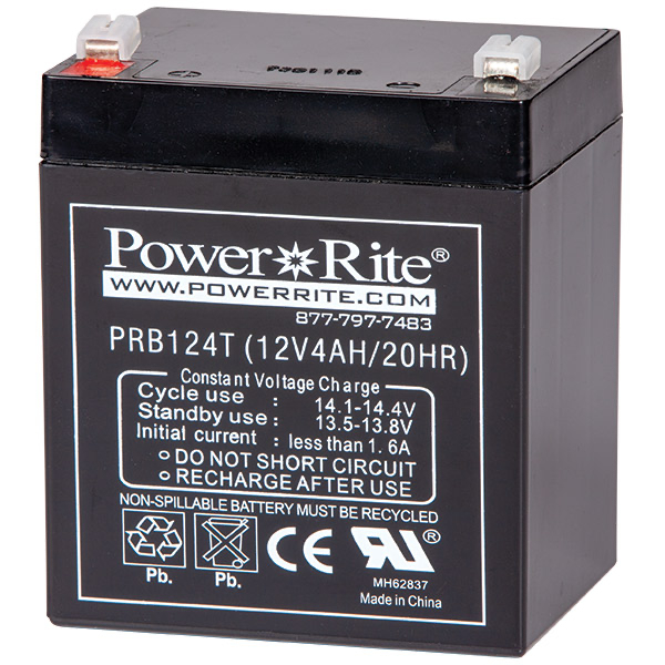12V4AH/20HR Battery , 12V4AH/20HR Battery , Power Rite , PRB124T , 12 Volt 4 AMP Battery, Recycle non-spillable.