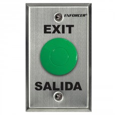 RTE Single-Gang Plate w Green Mushroom Cap Push Button, “Exit” & Salida,” SPDT, Timer, Exit door button 