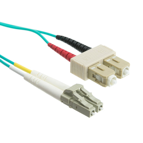 50/125-10 Gig Aqua Duplex Multi-Mode Fiber Optic Patch Cable, LC-SC, Meters in Length Aqua