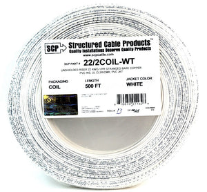 2C/22 AWG STRANDED PVC COIL PACK Security Alarm Cable WHITE - 500 FT