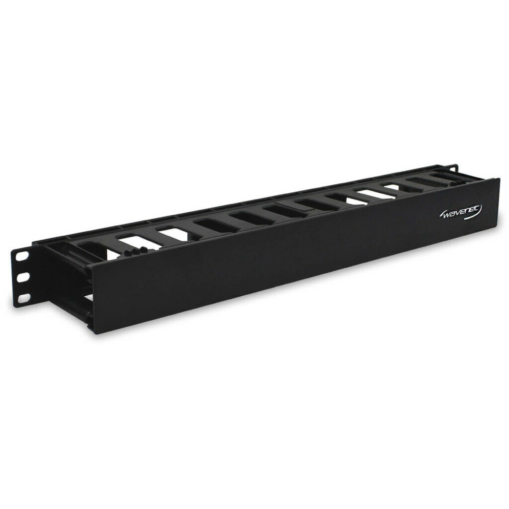 Wavenet – 1U Singled-Sided Finger Duct Cable Manager Panel, Horizontal Slotted Wire Duct with Cover for Standard 19” 2‐Post and 4‐Post Server Racks – Black